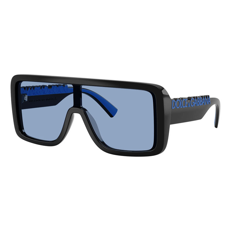 Dolce & Gabbana Sunglasses Shield Full Rim, Shiny Black Frame and Blue Lens DG6204501/80