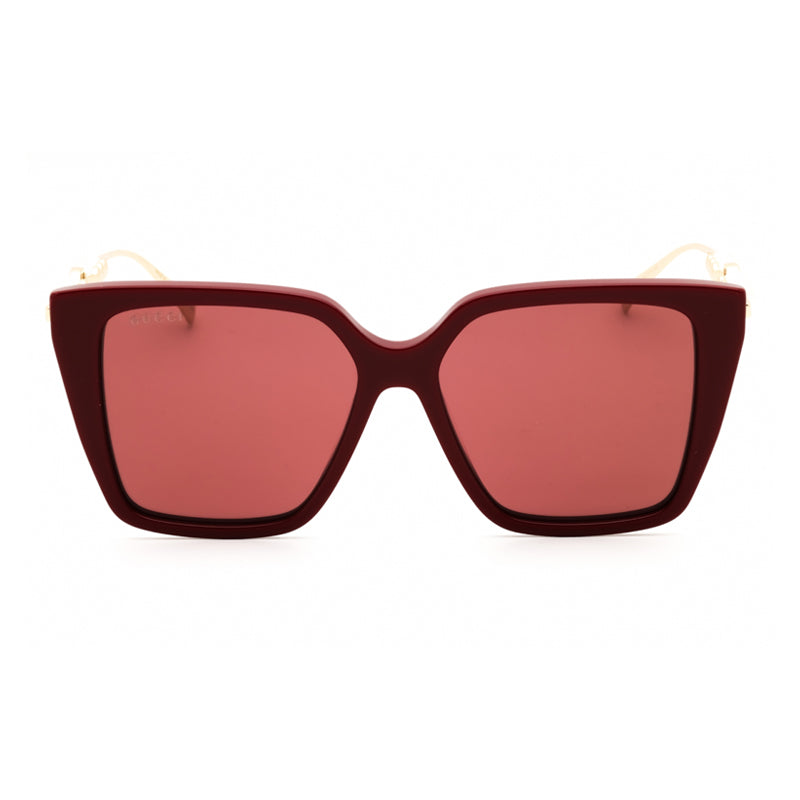 Gucci Sunglasses Square Full Rim, Burgundy/Gold Frame and Red Lens GG1967S004