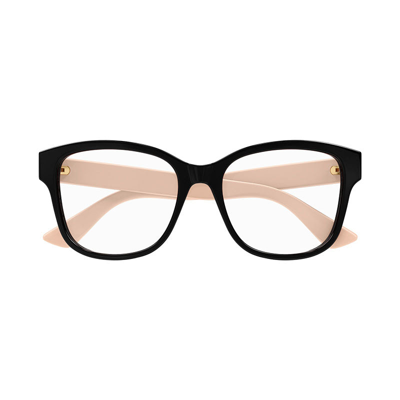 Gucci Eyeglasses Square Full Rim, Shiny Black/Pink Frame and Clear Demo Lenses Lens GG1340O007