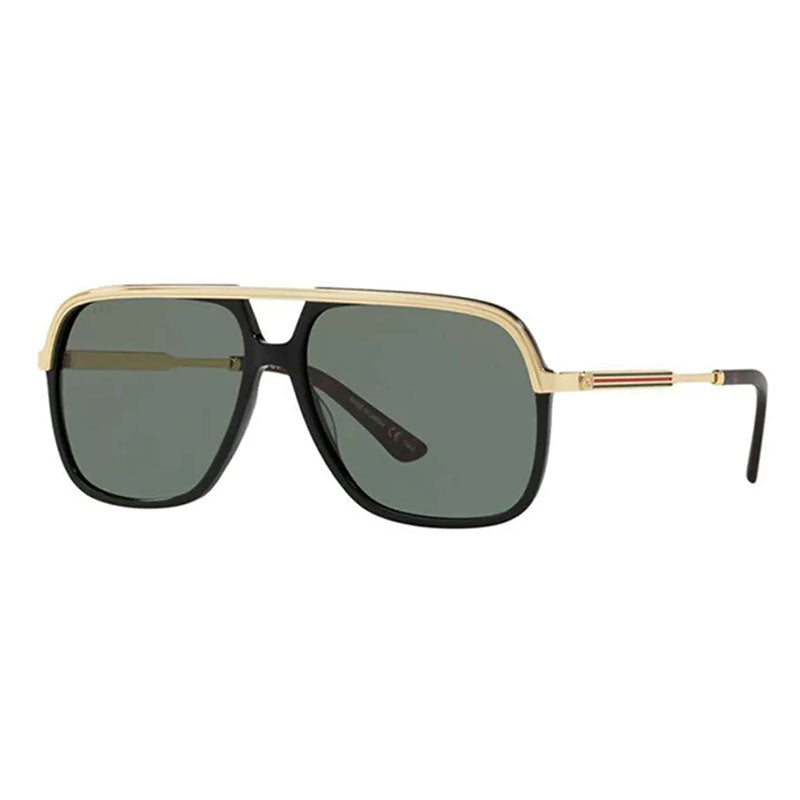 Gucci Sunglasses Aviator Full Rim, Black Frame and Green Lens GG0200S001