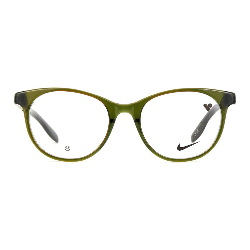 Nike Eyeglasses Cat Eye Full Rim, Olive/Blue Laminate Frame and Clear Demo Lenses Lens NIKE7173317