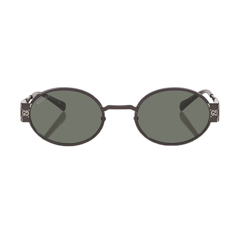 Gucci Sunglasses Oval Full Rim, Shiny Dark Ruthenium with GG Pathern Frame and Grey Lens GG1854S001