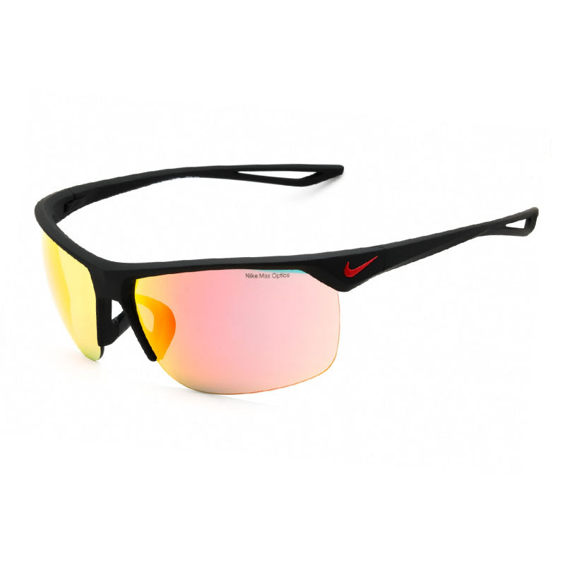 Nike Sunglasses Rectangle Semi Rim, Matte Black Frame and Grey Red Mirror Lens NIKETRAINERMNIF2484X006