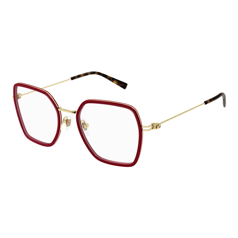 Gucci Eyeglasses Butterfly Full Rim, Burgundy/Gold Frame and Clear Demo Lenses Lens GG1850O004