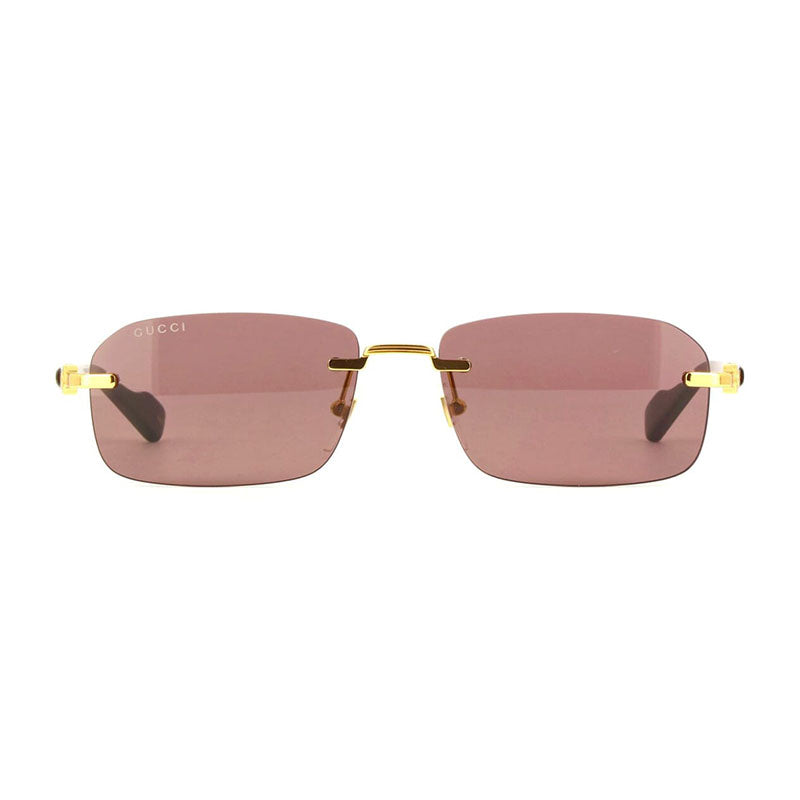 Gucci Sunglasses Rectangle Rimless, Gold/Havana Frame and Brown Lens GG1221S002