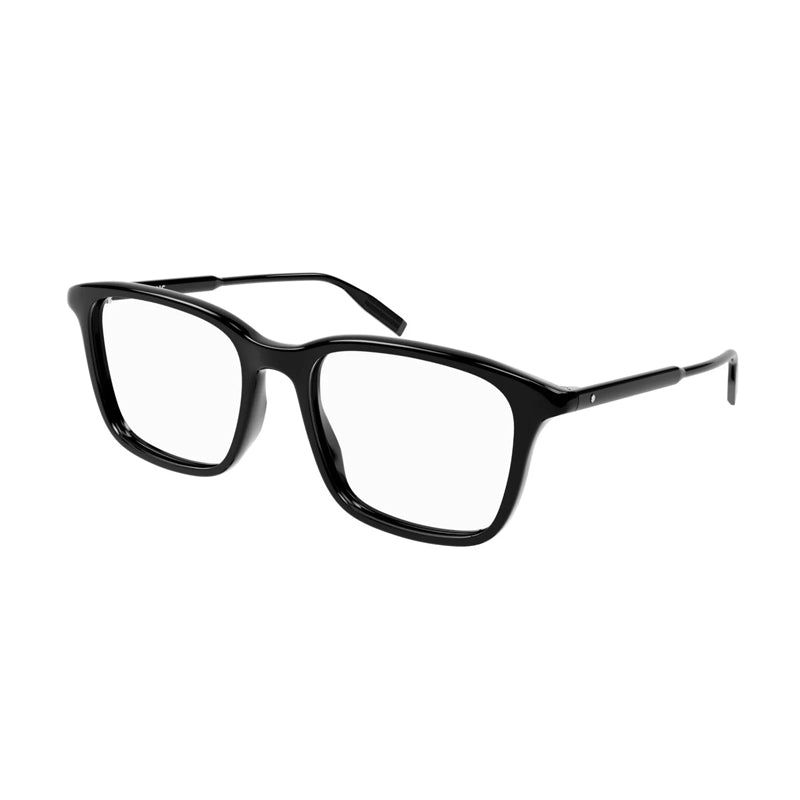Montblanc Eyeglasses Square Full Rim, Shiny Black Frame and Clear Demo Lens Lens MB0011O017