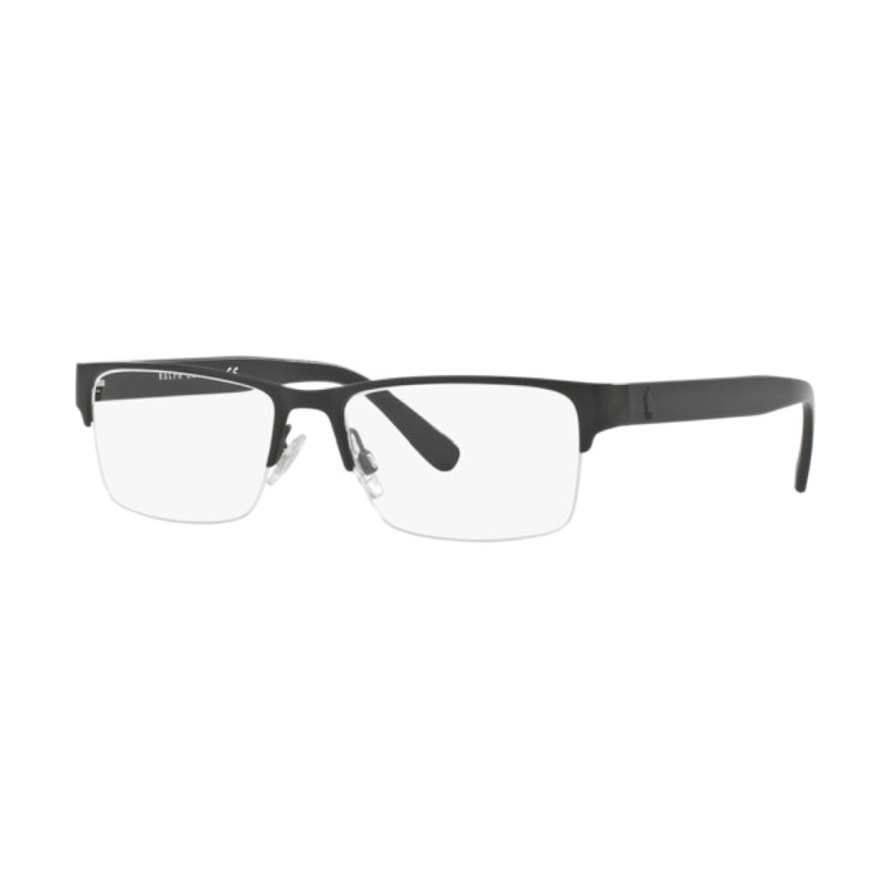 Polo Ralph Lauren Eyeglasses Rectangle Semi Rim, Matte Black Frame and Clear Demo Lenses Lens PH11649038