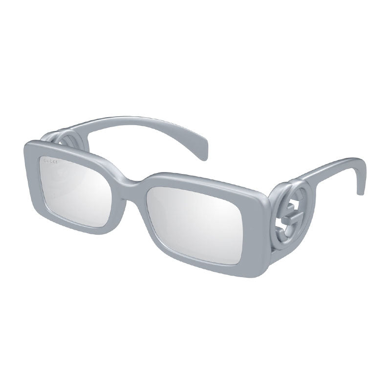 Gucci Sunglasses Square Full Rim, Silver Frame and Grey Silver Mirror Lens GG1325S011