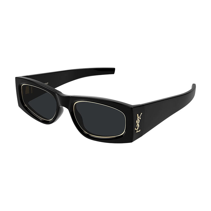 Saint Laurent Sunglasses Rectangle Full Rim, Shiny Black Frame and Grey Lens SLM140RIM001