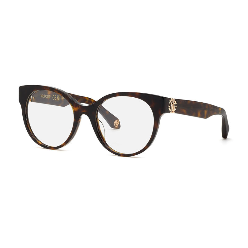 Roberto Cavalli Eyeglasses Round Full Rim, Dark Havana Frame and Clear Demo Lenses Lens VRC027M0722