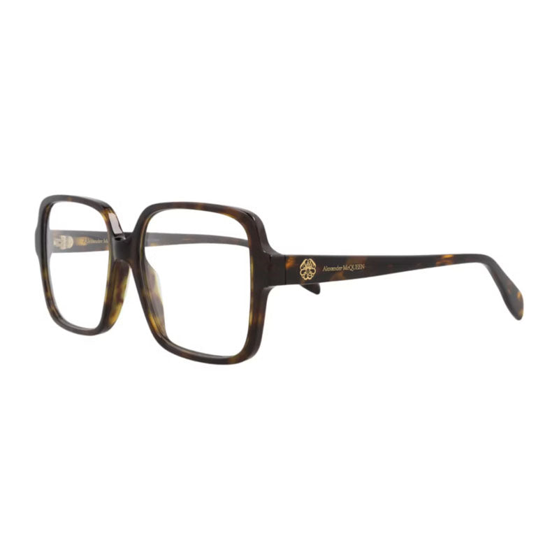 Alexander McQueen Eyeglasses Square Full Rim, Dark Havana Frame and Clear Demo Lenses Lens AM0286O002