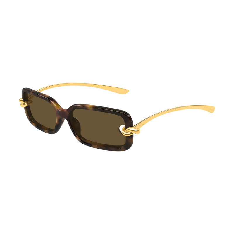 Bottega Veneta Sunglasses Rectangle Full Rim, Havana/Gold Frame and Brown Lens BV1439S002