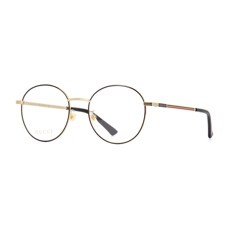 Gucci Eyeglasses Round Full Rim, Black/Gold Frame and Clear Demo Lens Lens GG0839OK001