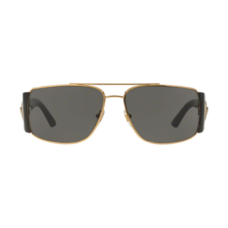 Versace Sunglasses Rectangle Full Rim, Gold/Black Frame and Dark Grey Lens VE2163100287