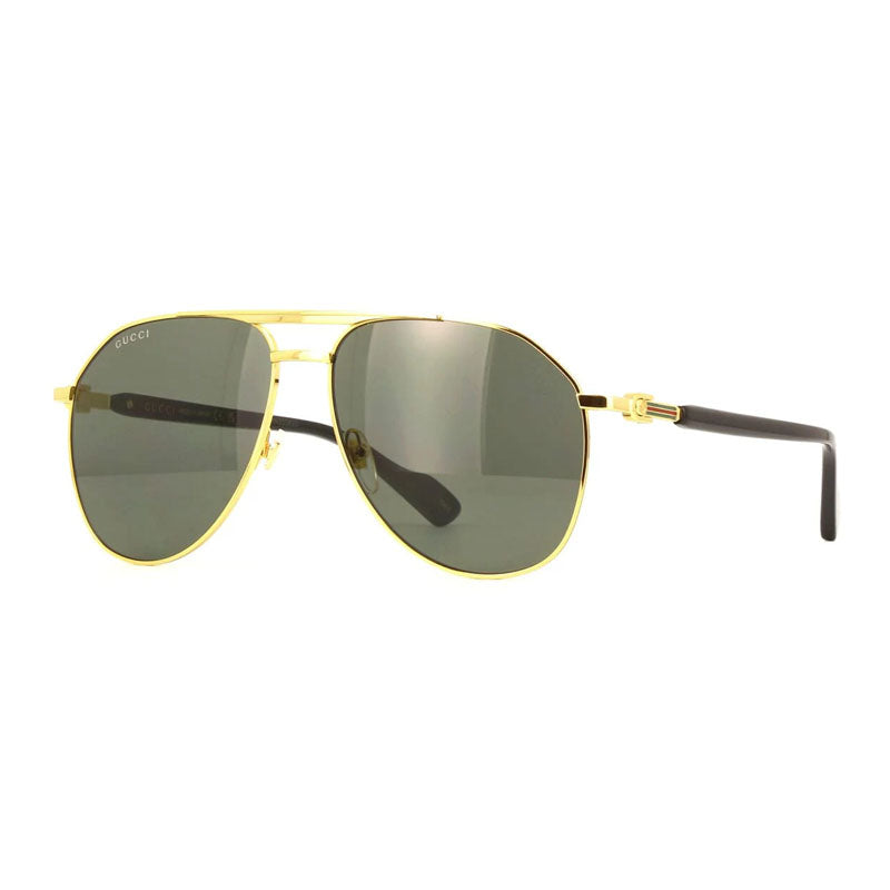 Gucci Sunglasses Aviator Full Rim, Gold Black Frame and Grey Lens GG1220S001