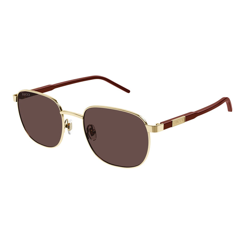 Gucci Sunglasses Square Full Rim, Gold/Burgundy Frame and Brown Lens GG1799S004