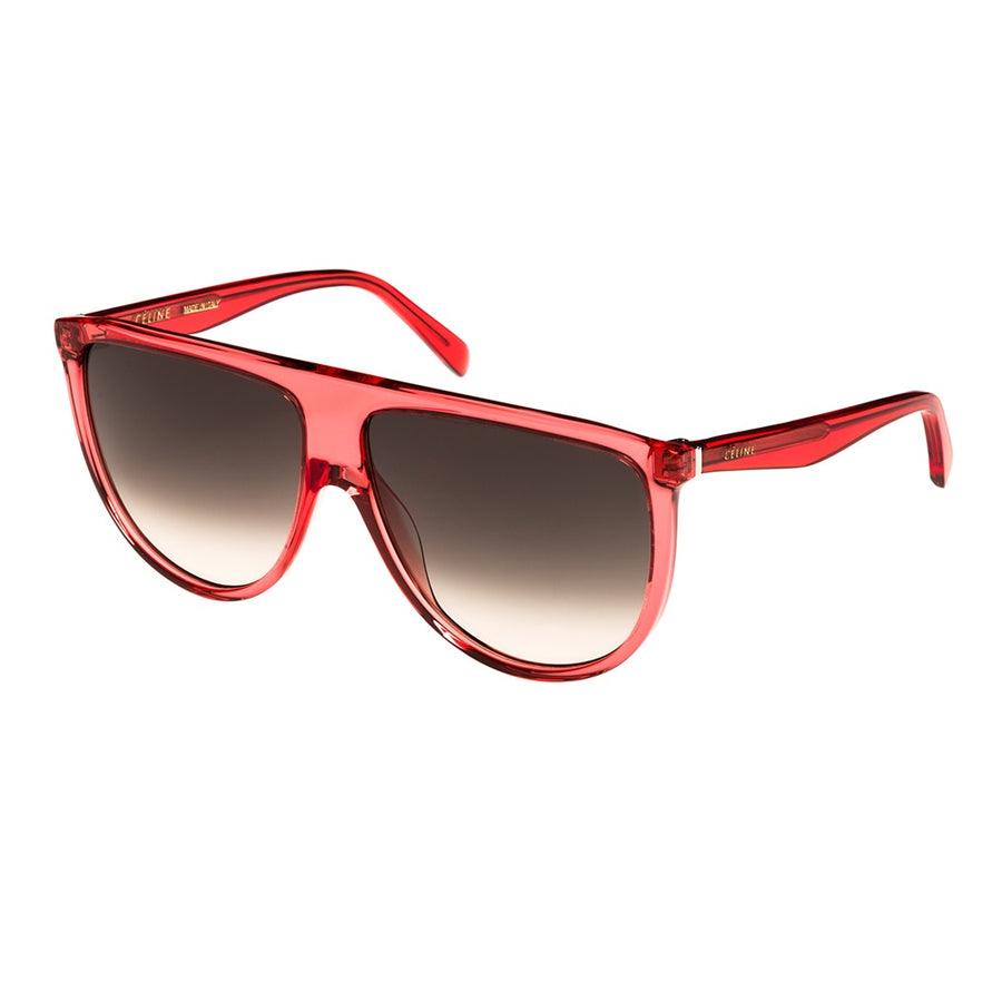 Celine Sunglasses Aviator Full Rim, Transparent Red Frame and Gradient Brown Lens CL40006I66F