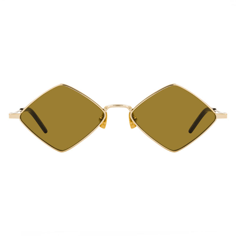 Saint Laurent Sunglasses Geometric Full Rim, Gold Frame and Brown Lens SL302LISA011