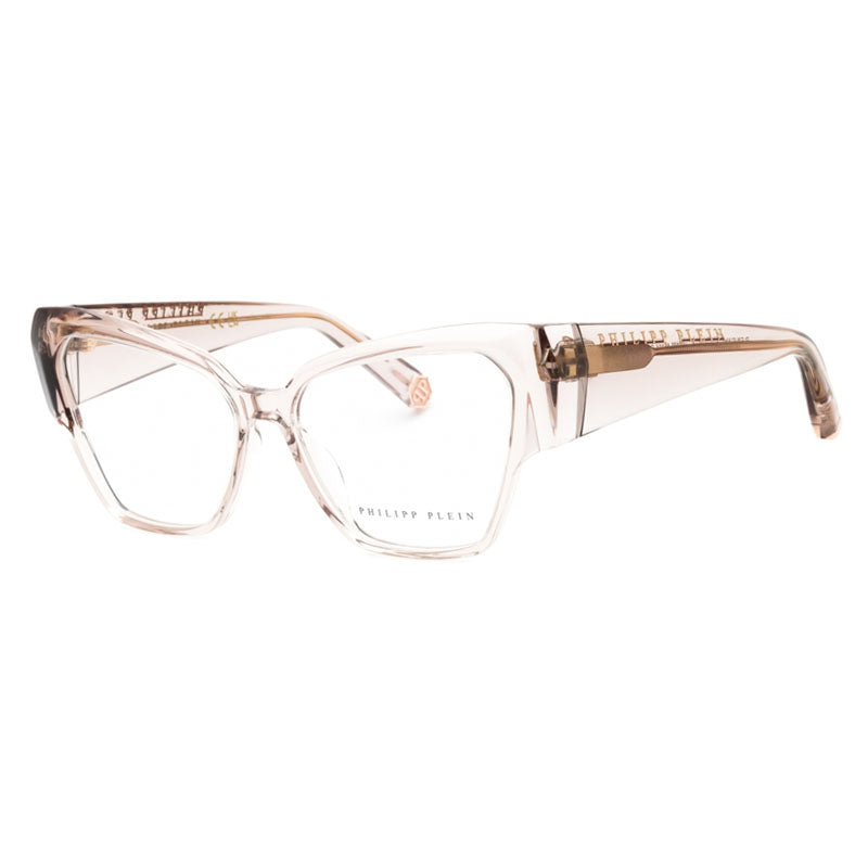 Philipp Plein Eyeglasses Cat Eye Full Rim, Transparent Beige Frame and Clear Demo Lenses Lens VPP10007T1