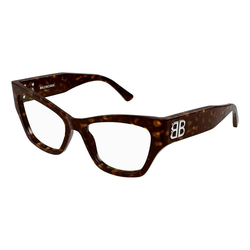 Balenciaga Eyeglasses Cat Eye Full Rim, Havana Frame and Clear Demo Lenses Lens BB0362O002