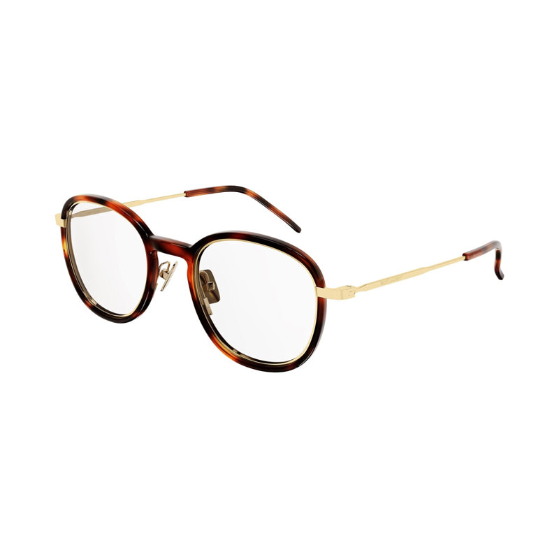 Saint Laurent Eyeglasses Round Full Rim, Havana/Gold Frame and Clear Demo Lenses Lens SL436OPT002