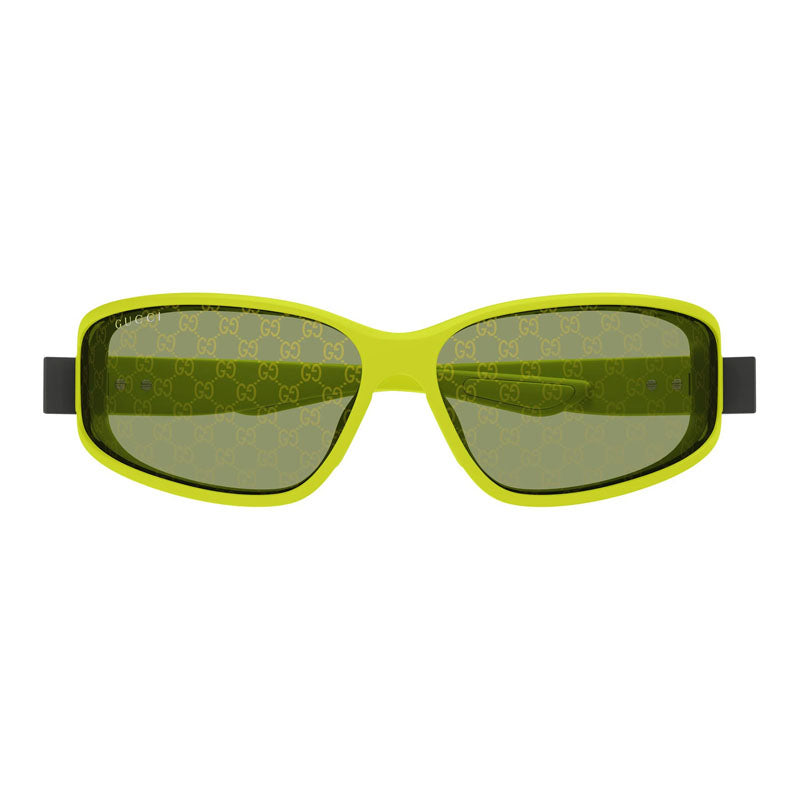 Gucci Sunglasses Geometric Full Rim, Matte Solid Acid Green Frame and Green with GG pattern Mirror Lens GG2011S002