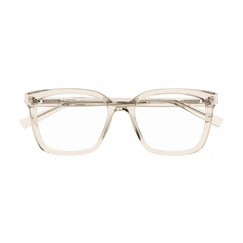 Saint Laurent Eyeglasses Square Full Rim, Transparent Beige Frame and Clear Demo Lenses Lens SL672004
