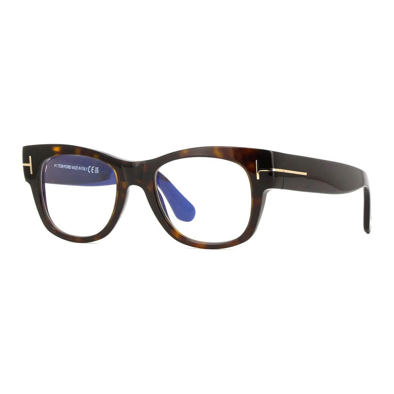 Tom Ford Eyeglasses Square Full Rim, Dark Havana Frame and Clear Blue Light Block Lens FT5040-B052