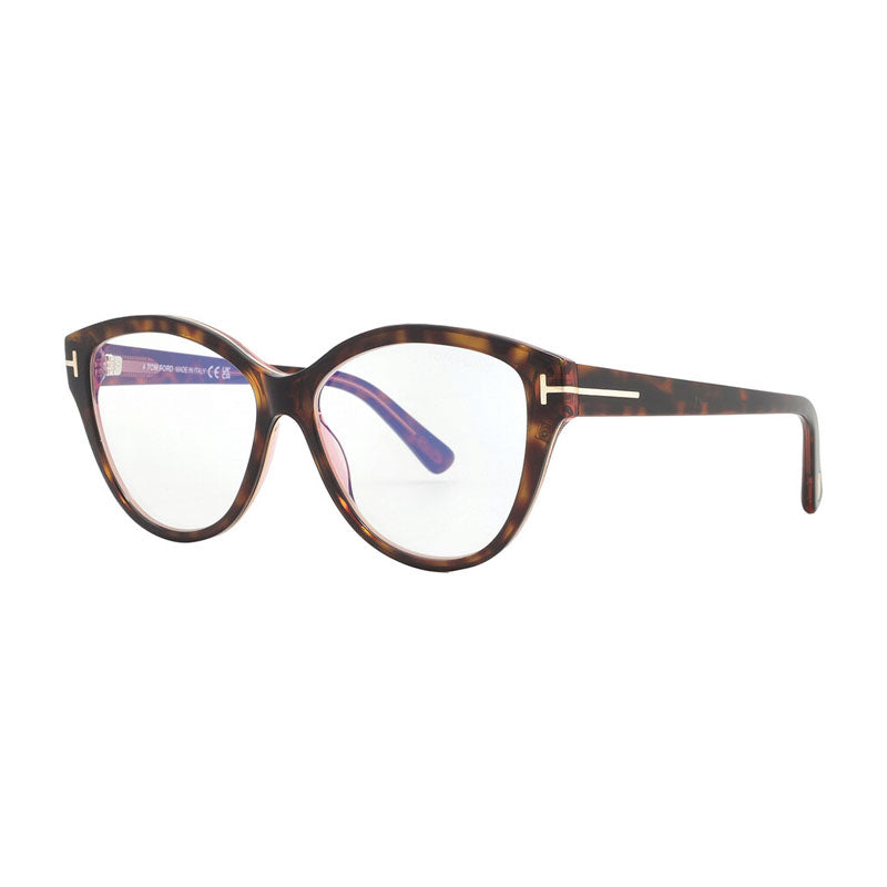 Tom Ford Eyeglasses Square Full Rim, Havana Frame and Clear Blue Light Block Lens FT5954-B056