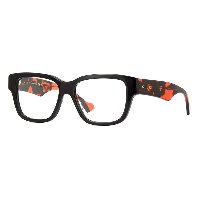 Gucci Eyeglasses Square Full Rim, Black With Orange Havana Frame and Clear Demo Lenses Lens GG1428O006