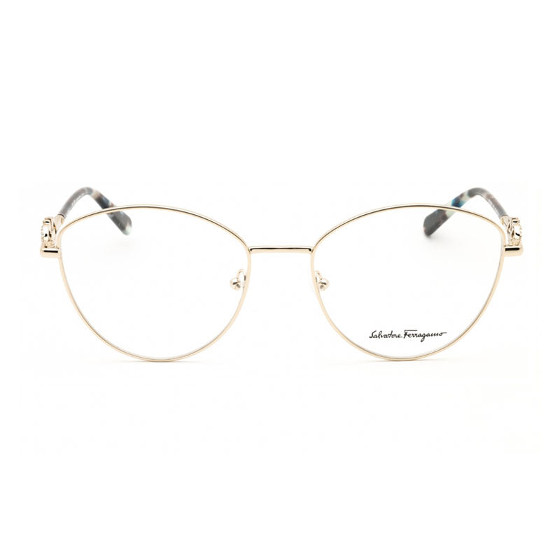 Ferragamo Salvatore Ferragamo Eyeglasses Cat Eye Full Rim, Light Gold Frame and Clear Demo Lenses Lens SF2220R712
