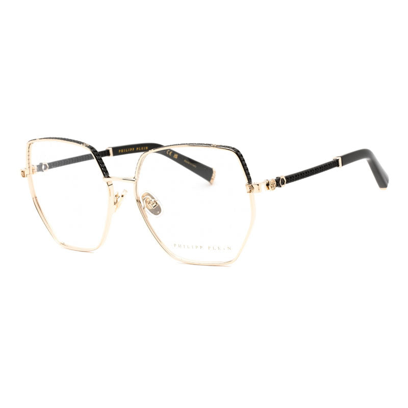 Philipp Plein Eyeglasses Butterfly Full Rim, Shiny Rose Gold Frame and Clear Demo Lenses Lens VPP054S0301