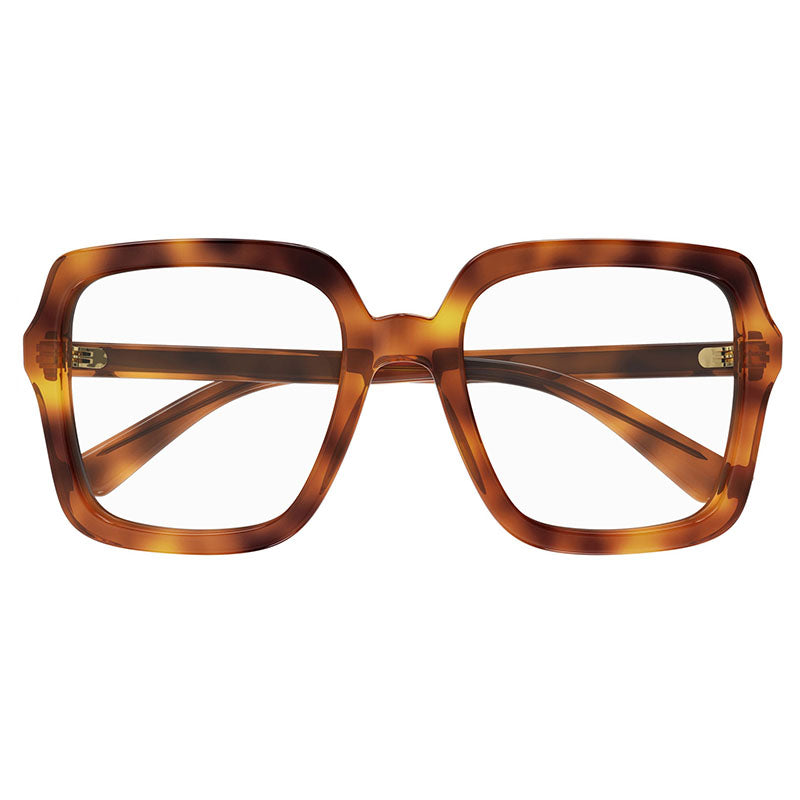Gucci Eyeglasses Square Full Rim, Blonde Havana Frame and Clear Demo Lenses Lens GG1318O002