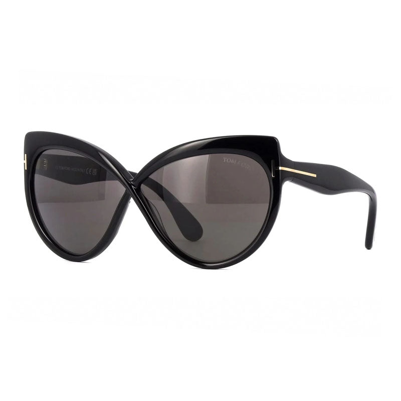 Tom Ford Sunglasses Butterfly Full Rim, Shiny Black Frame and Smoke Lens FT119601A