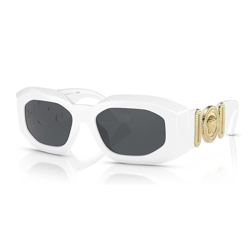 Versace Sunglasses Oval Full Rim, White Frame and Dark Grey Lens VE4425U314/87