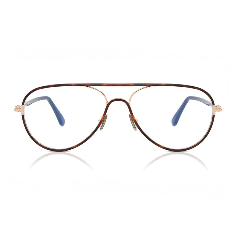 Tom Ford Eyeglasses Aviator Full Rim, Blonde Havana Frame and Clear Blue Light Block Lens FT5897-B053