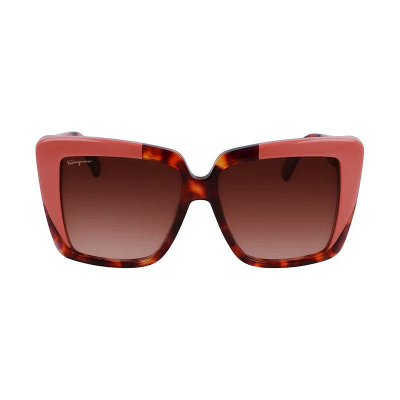 Ferragamo Salvatore Ferragamo Sunglasses Square Full Rim, Red Havana/Rose Frame and Brown Gradient Lens SF1060S641