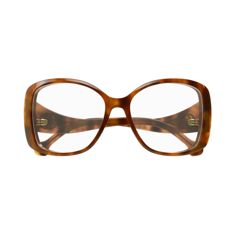 Gucci Eyeglasses Square Full Rim, Havana Frame and Clear Demo Lenses Lens GG1236O002