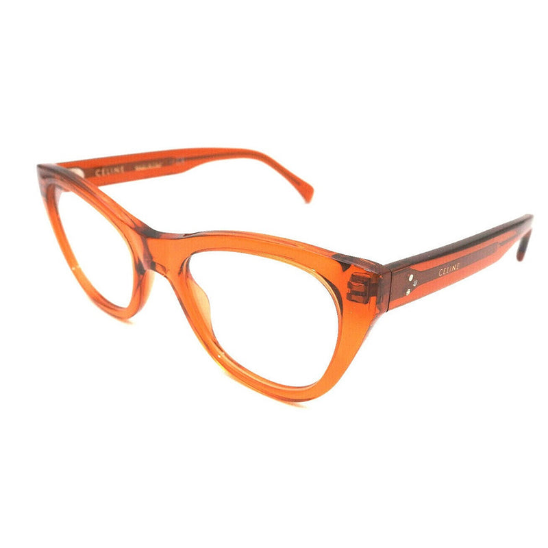 Celine Eyeglasses Cat Eye Full Rim, Transparent Orange Frame and Clear Demo Lenses Lens CL50005I042