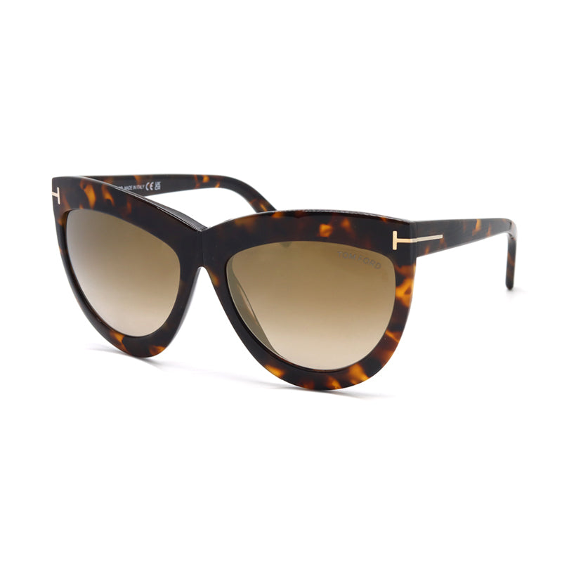 Tom Ford Sunglasses Cat Eye Full Rim, Blonde Havana Frame and Brown Mirror Lens FT111253G