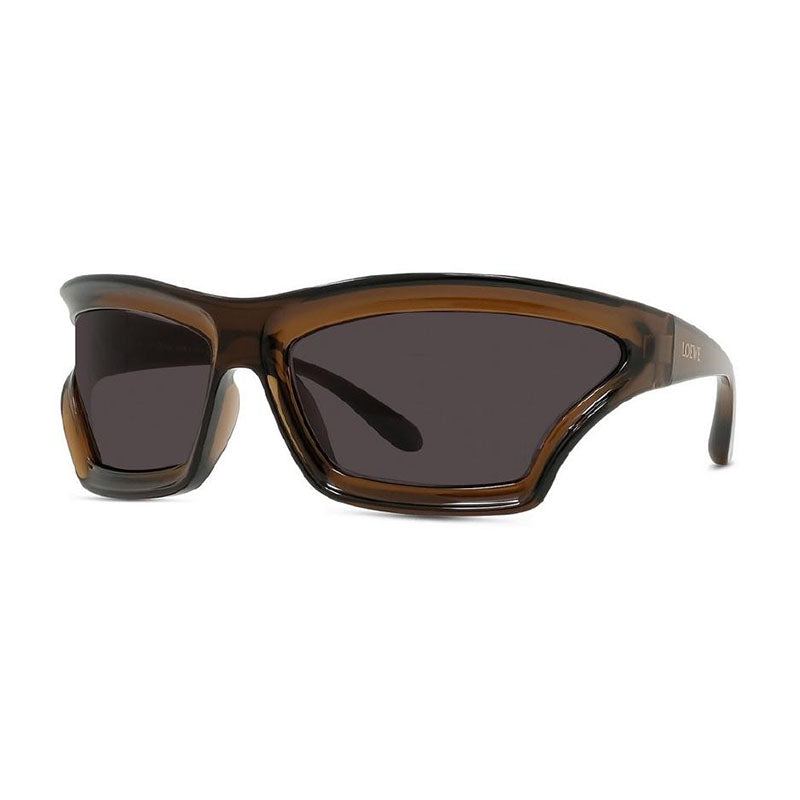 Loewe Sunglasses Rectangle Full Rim, Shiny Transparent Brown Frame and Grey Lens LW40143U47A