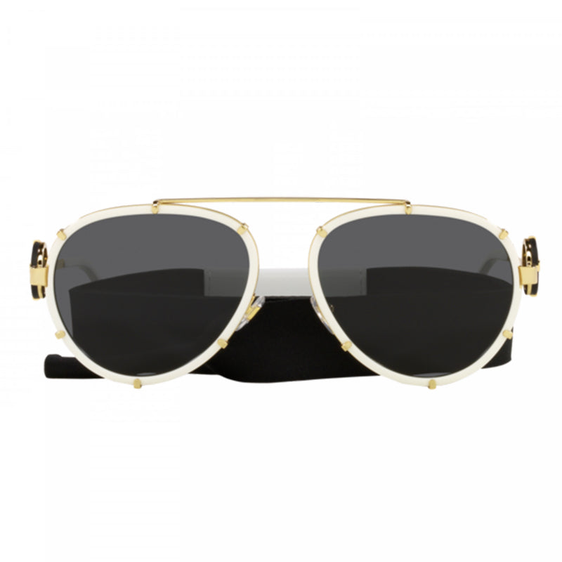 Versace Sunglasses Aviator Full Rim, White/Gold Frame and Dark Grey with Neck Strap Lens VE2232147187