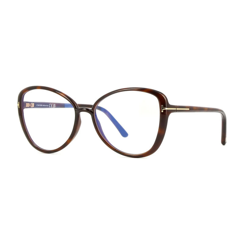 Tom Ford Eyeglasses Butterfly Full Rim, Dark Havana Frame and Clear Blue Light Block Lens FT5907-B052