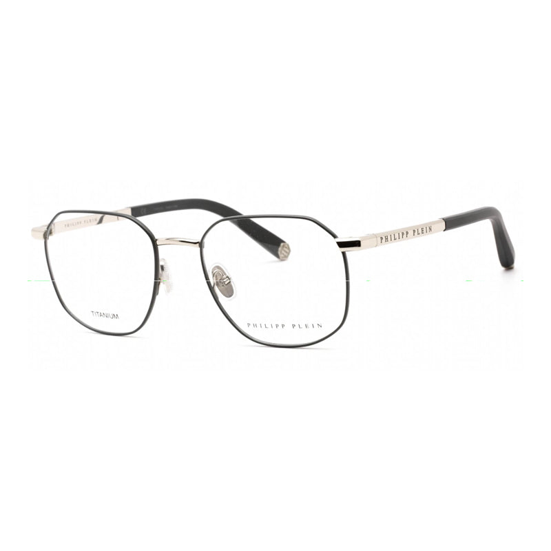 Philipp Plein Eyeglasses Rectangle Full Rim, Shiny Palladium Frame and Clear Demo Lenses Lens VPP020M0S30