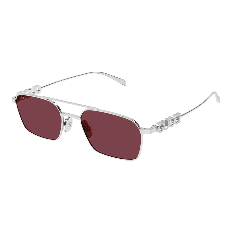 Gucci Sunglasses Square Full Rim, Silver Frame and Red Lens GG1804S004