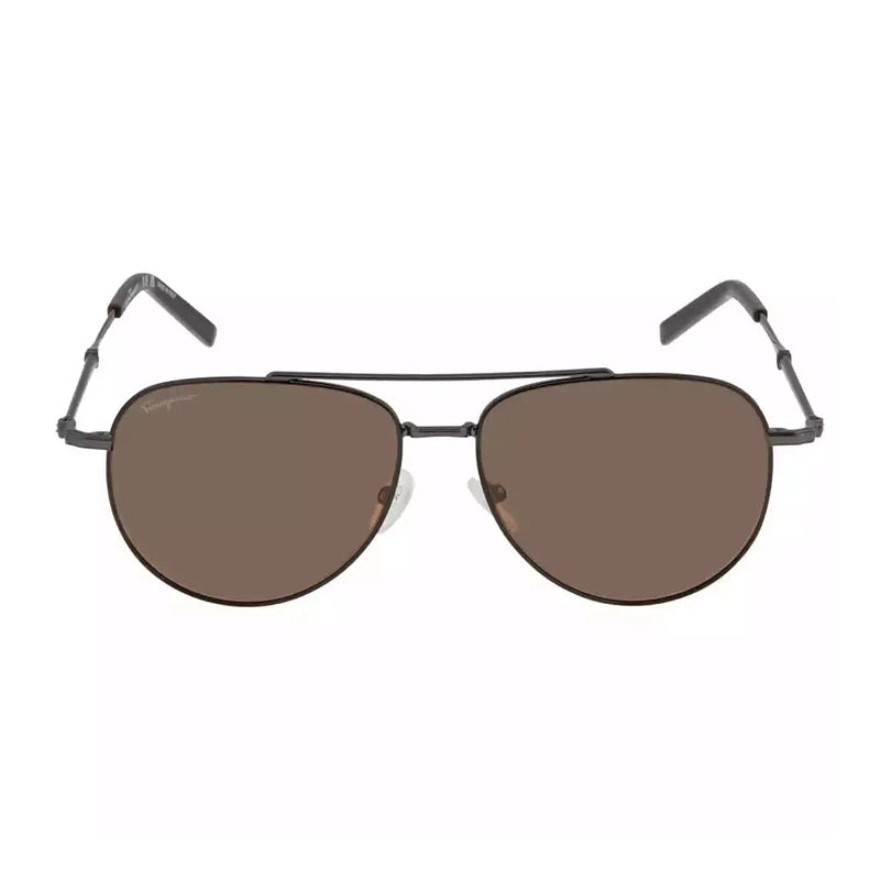 Ferragamo Salvatore Ferragamo Sunglasses Aviator Full Rim, Black Dark Ruthenium Frame and Brown Lens SF226S021