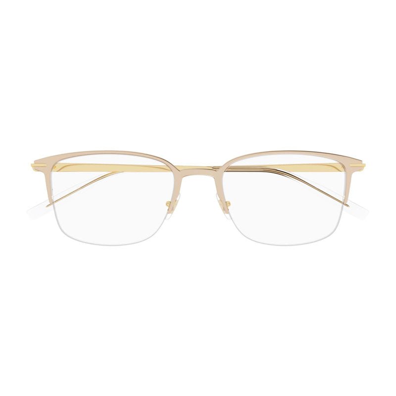 Montblanc Eyeglasses Rectangle Semi Rim, Gold Frame and Clear Demo Lenses Lens MB0234OK001