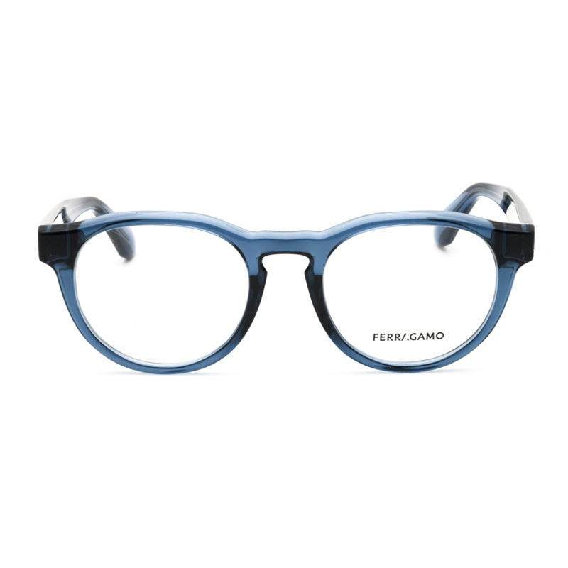 Ferragamo Salvatore Ferragamo Eyeglasses Round Full Rim, Transparent Azure Frame and Clear Demo Lenses Lens SF2987E450