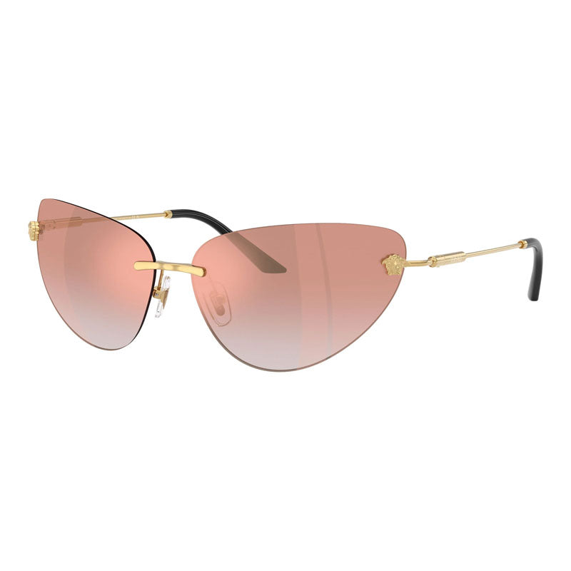 Versace Sunglasses Cat Eye Rimless, Gold Frame and Pink Gradient Mirror Lens VE22811002/6F