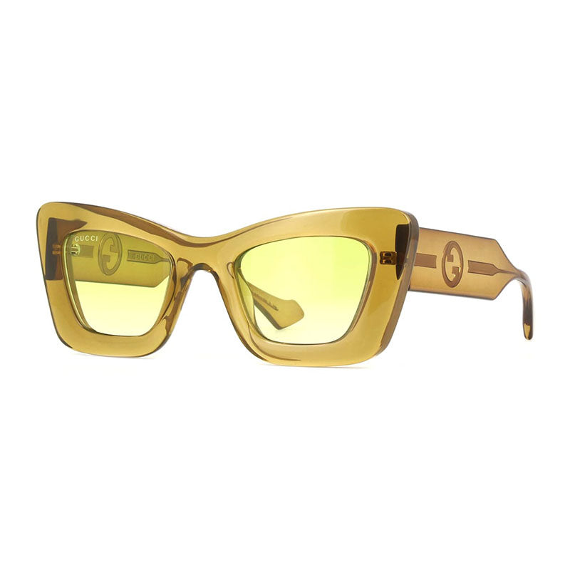 Gucci Sunglasses Cat Eye Full Rim, Shiny Transparent Brown Frame and Light Green Gradient Lens GG1552S004